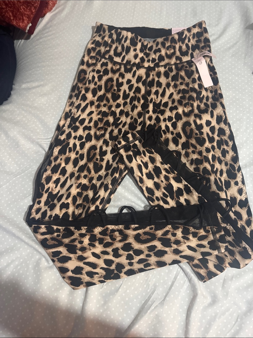 Victoria's Secret Leopard Print Leggings with Black Side Lace-Up - Picture 2 of 5